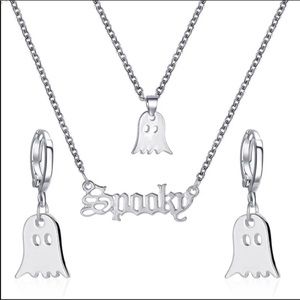 SPOOKY Old English Lettered Necklace Earring set
